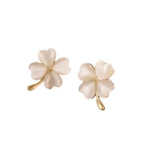 Gold and Opal Four Leaf Clover Stud Earrings